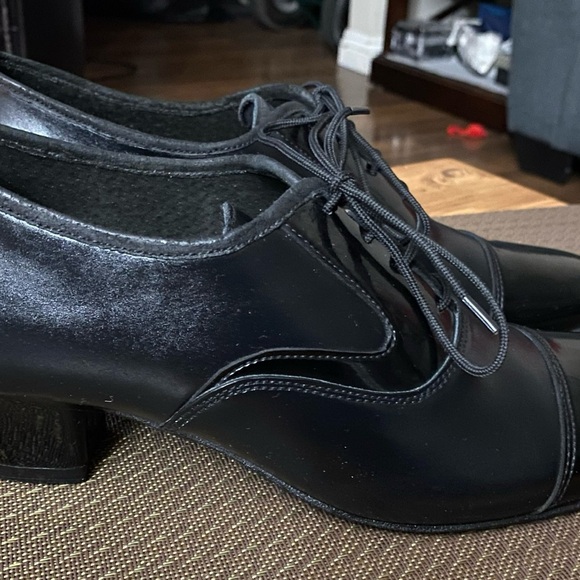 Men’s Black Leather/Black Patent Latin Dance / tuxedo dress shoes - Picture 7 of 14